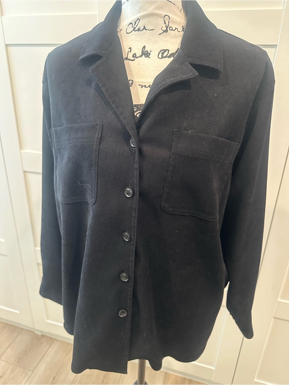 Women's Black Button-Front Pocket Shirt Jacket petite small - Picture 5 of 9